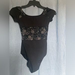 Bloch Black Floral Mesh Ballet Leotard Girls 14